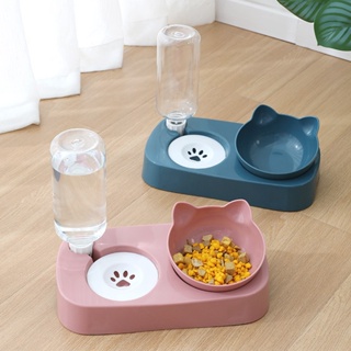 Wooden pet bowl holder Adjustable neck guard cat food bowl Double bowl  Ceramic cat bowl holder anti-upset dog food bowl holder