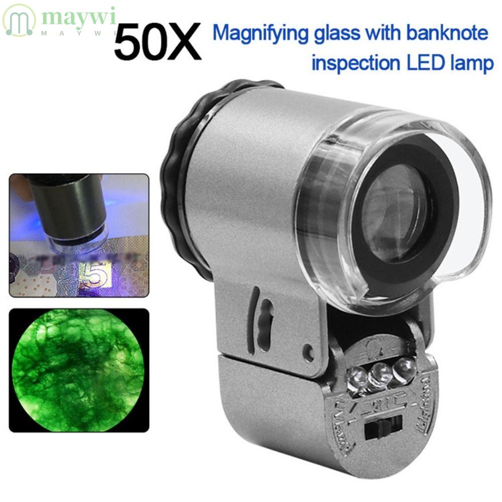 MAYWI 50x Magnifying Glass Acrylic lens Antique with UV Money Inspection Light Jade Mini