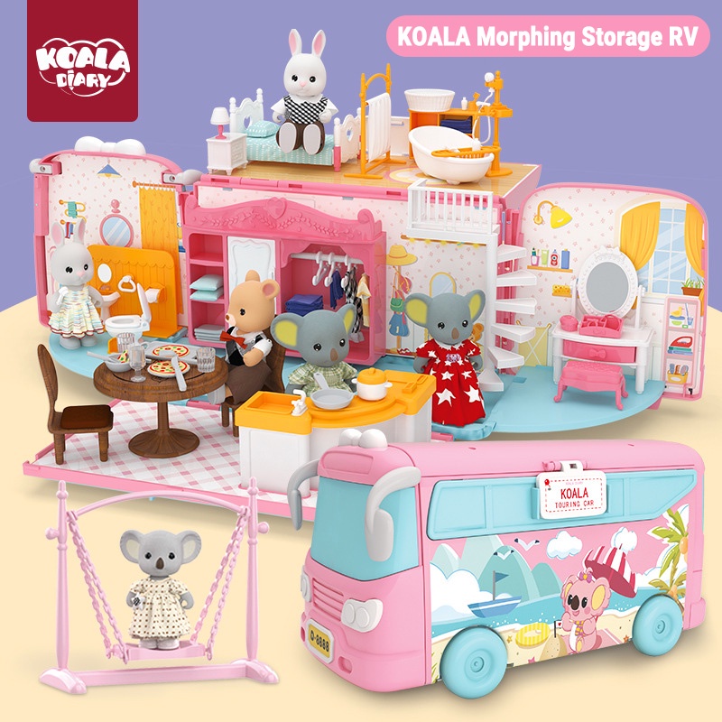 3 in 1 Bus Toys Koala Doll House Bus Girls Pretend Play Toys Early Education Toys For Kids Gifts Girls