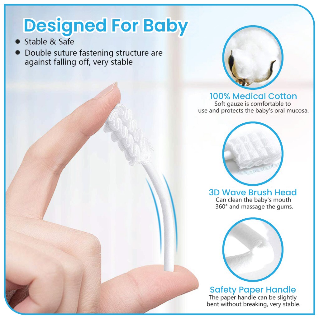 Med+ Pembersih Mulut Bayi / Baby Mouth Cleaner / Baby Oral Cleaner Kapas Batang Sikat Gigi Sikat Bayi Lidah Untuk Bayi 0-3 Tahun Isi 30 Pcs - Gambar 3