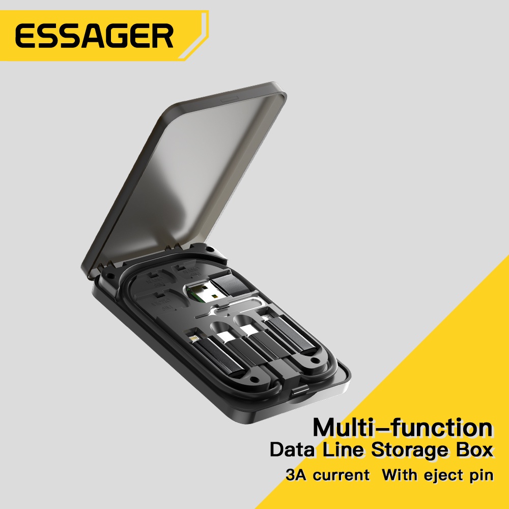 Essager 60w 6 in 1 multifunctional mobile phone accessories storage box portable usb type c otg with card pin hidden phone holder