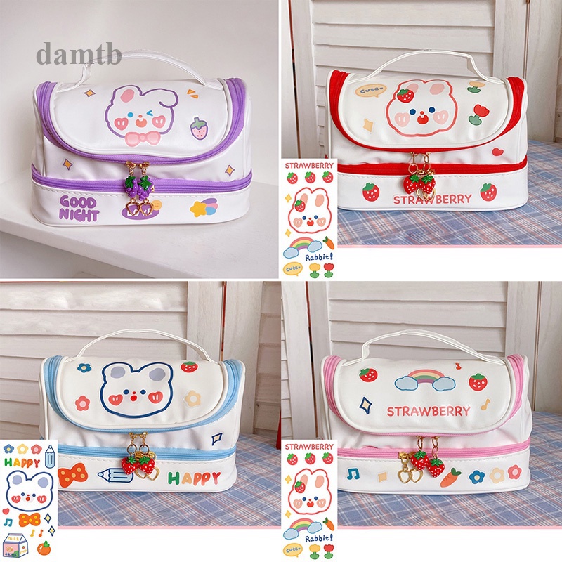 Damtb New Kawaii Pencil Cases 2 Layer High Capacity Pencil Pouch DIY  Sticker School Stationery Girl Gift