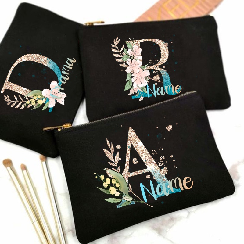 Personalized Makeup Bag Custom Initial Letter with Name Cosmetic Case ...