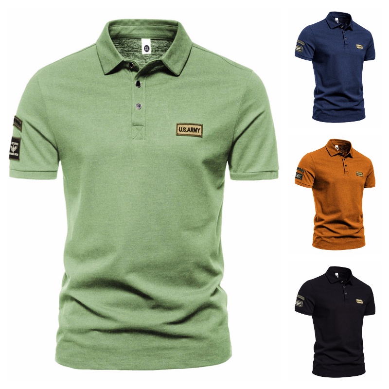 Saashi Men's Summer Fashion Short Sleeve Stripe 3D Print Lapel Polo Shirt.