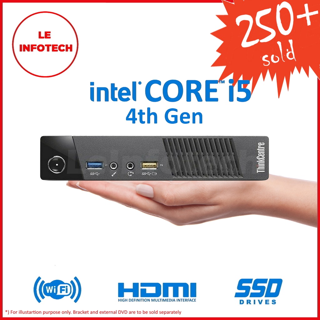 Lenovo ThinkCentre M93p Tiny Desktop Intel Core i5-4570T 2.9GHz 8/16GB New 256/512 SSD DPtoHDMI  WiFi W10Pro Used