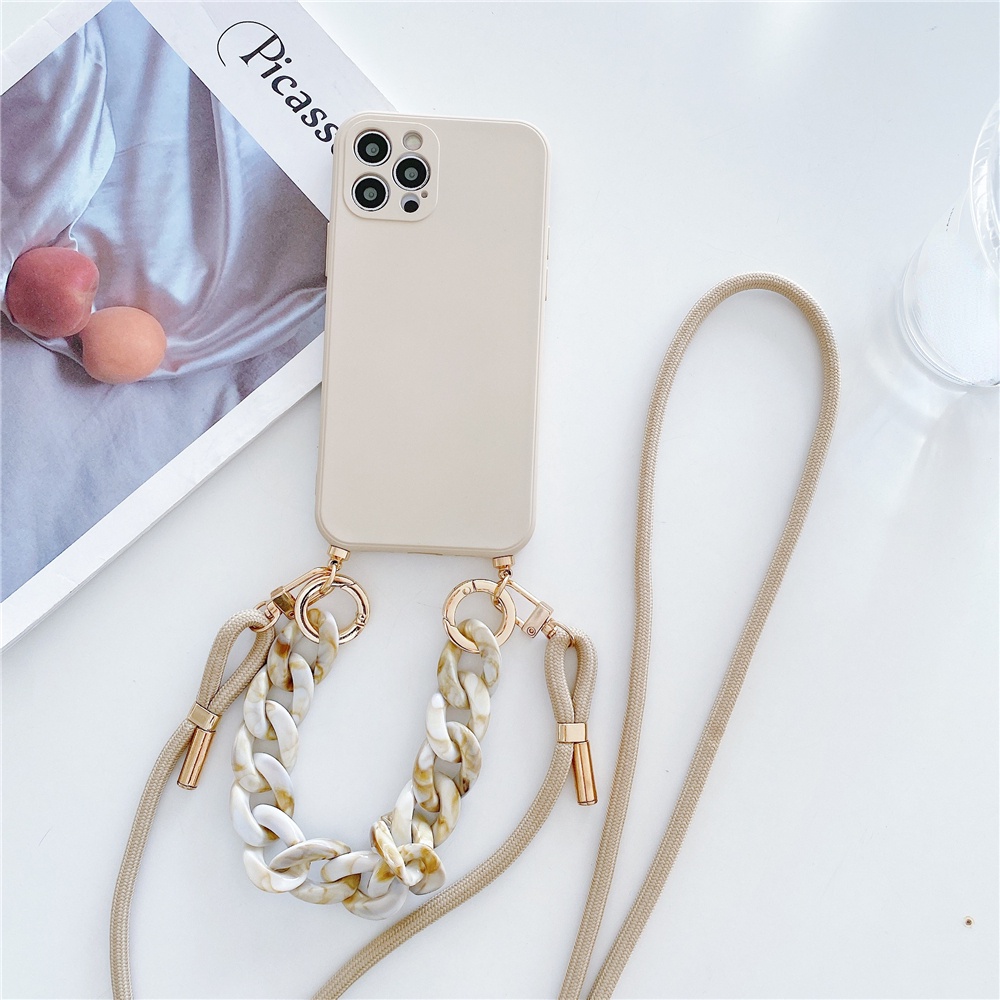 iPhone 14 13 Pro Max 13 Mini Case Luxury Marble Chain Crossbody Lanyard ...