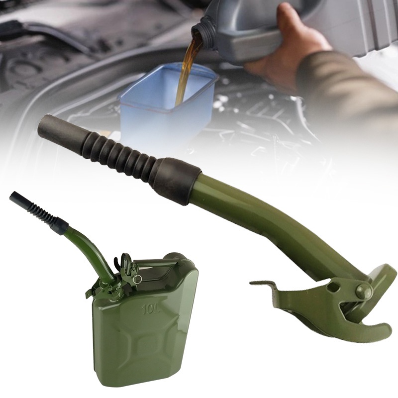 Metal Jerry Can Spout With Rubber Flexible Nozzle Filter Fuel Funnel
