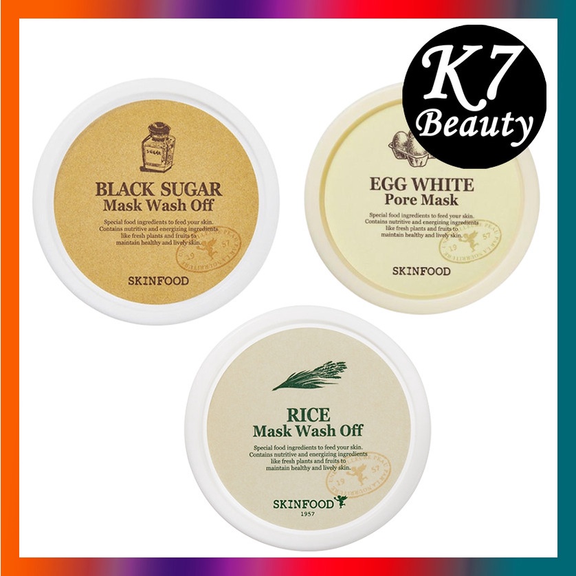 [SKINFOOD] Wash Off Mask Black Sugar/Rice/Pore Mask EGG WHITE 100g ...