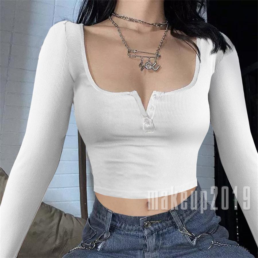white long sleeve crop top women
