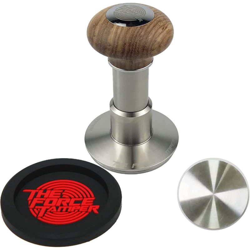 The Force Tamper 58.5mm Rosewood/Black Aluminium (+ bases/tamper stand ...