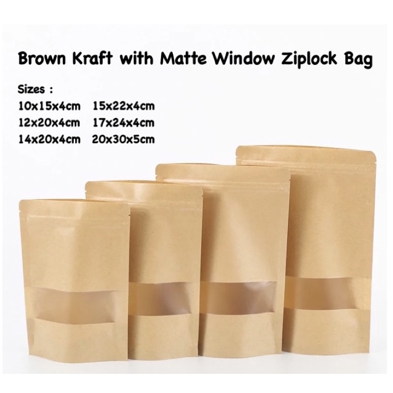 [SG SELLER] Brown/White Kraft Matte Window Ziplock for Food, Food ...