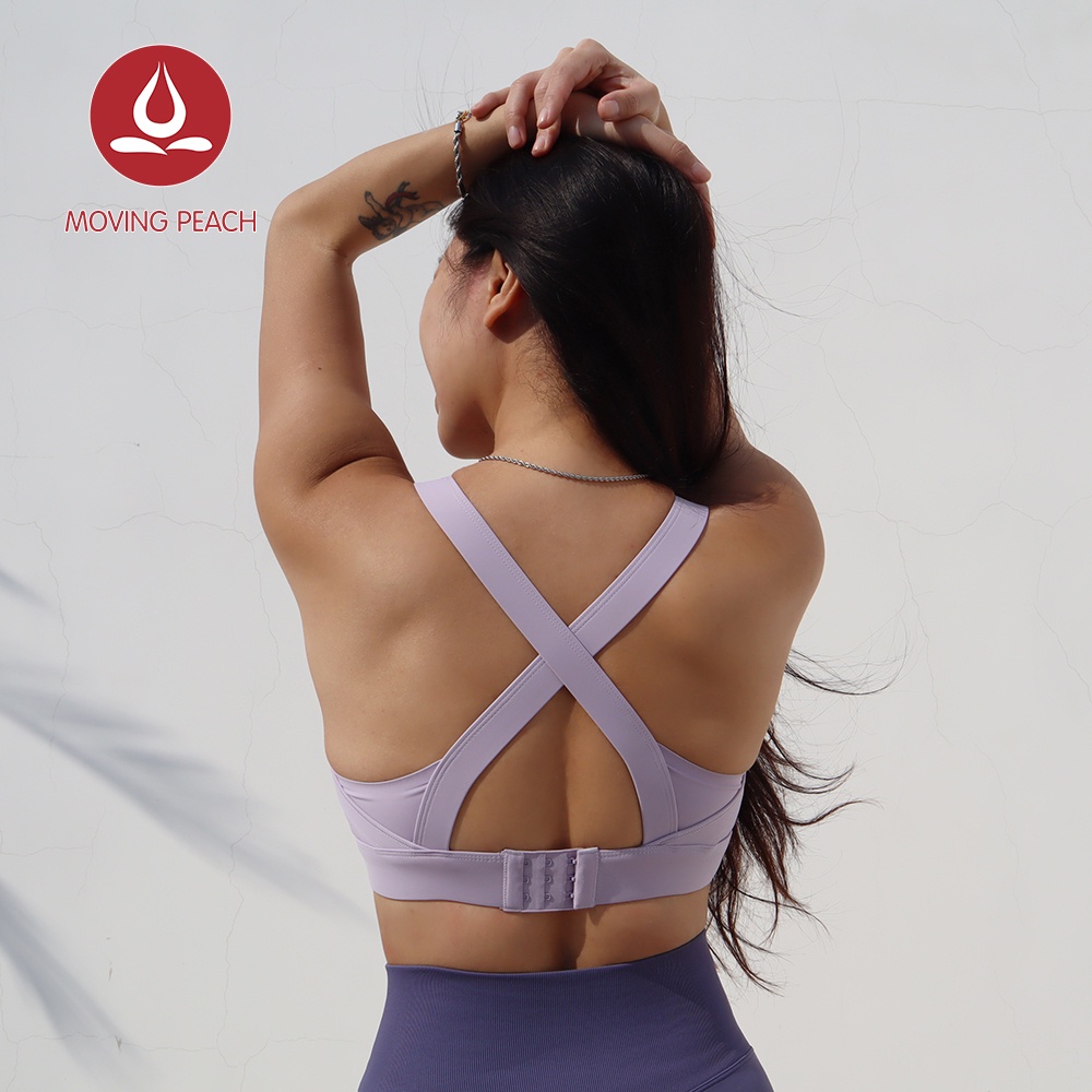 MOVING PEACH Sports bra Crisscross straps Shockproof Running