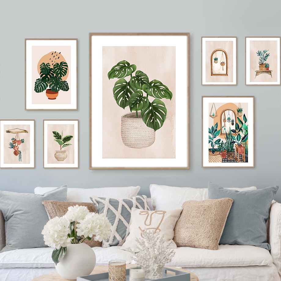 Boho Tropical House Plant Monstera Leaf Wall Art Canvas Painting Nordic ...