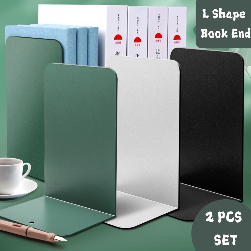 2 Pcs High Quality Metal Book Stand Bookend Book Shelf Rak Buku Bentuk ...