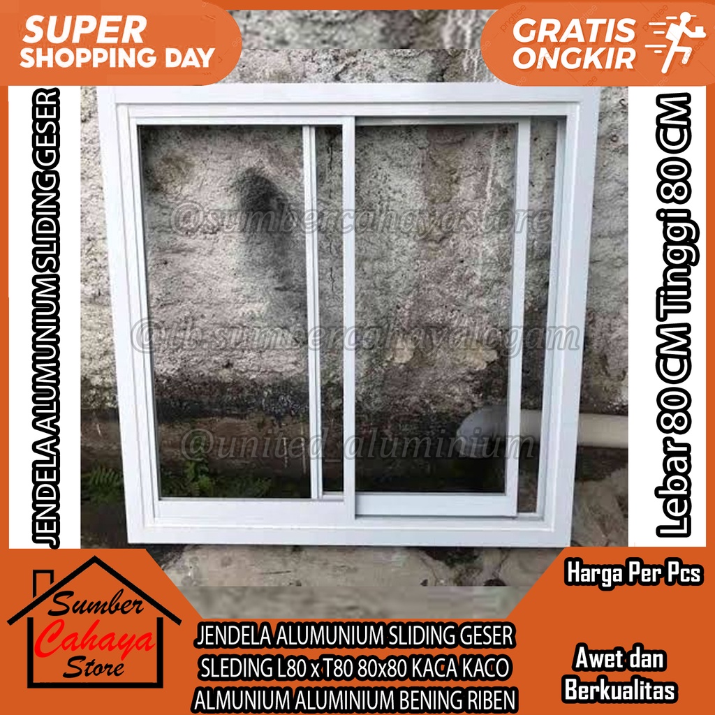 SLIDING WINDOW SLIDING FULL ALUMINUM L80xH80 80x80 CLEAR ALUMINUM GLASS ...