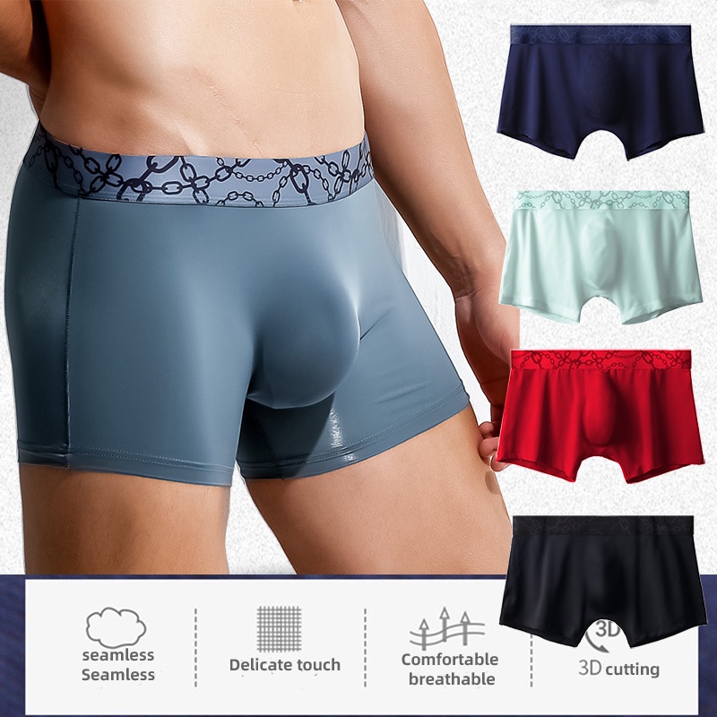 Men's panties seamless ice silk boxer briefs youth midriff sexy  quadrangular bottoms summer ultra-thin breathable quadrangular underwear