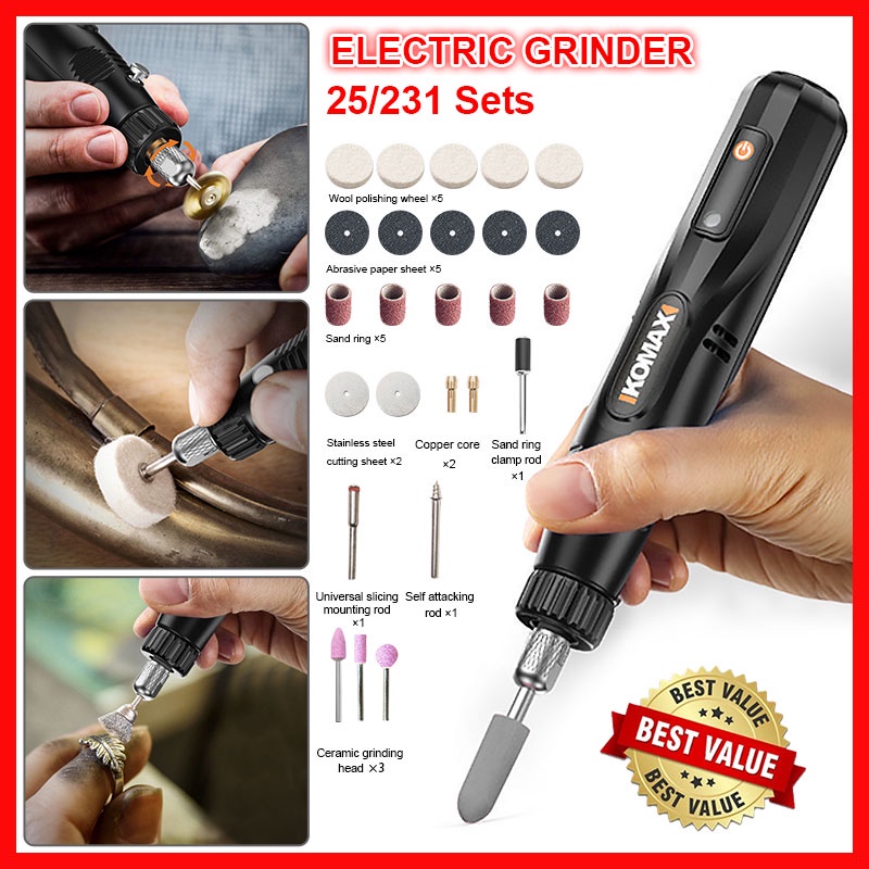 25/231PCS  Electric Drill Grinder Engraver Pen Grinder Mini Engraving Polishing Drill Electric Rotary Tool Grinding Machine Accessories