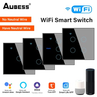 Wifi Wall Touch Switch EU No Neutral Wire Required Smart Light Switch 1 2 3  Gang 220V Tuya Smart Home Support Alexa Google Home