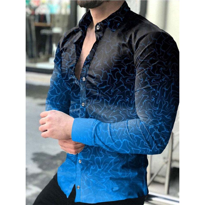 New Casual Personality Trendy Men's Long-sleeved 3D Digital Printing Shirt Plus Size Shirt Men's Clothing