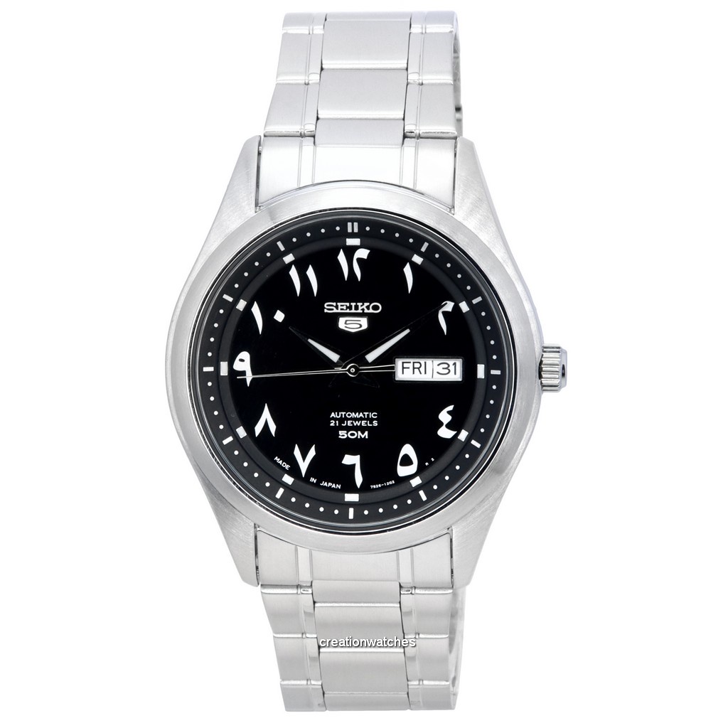 Seiko 5 Stainless Steel Black Arabic Dial Automatic SNKP21 SNKP21J1 SNKP21J Mens Watch Shopee