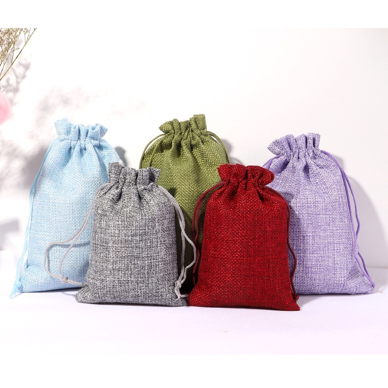 20pc Colorful Burlap Bag Drawstring Pouch Linen Storage Bag Cotton