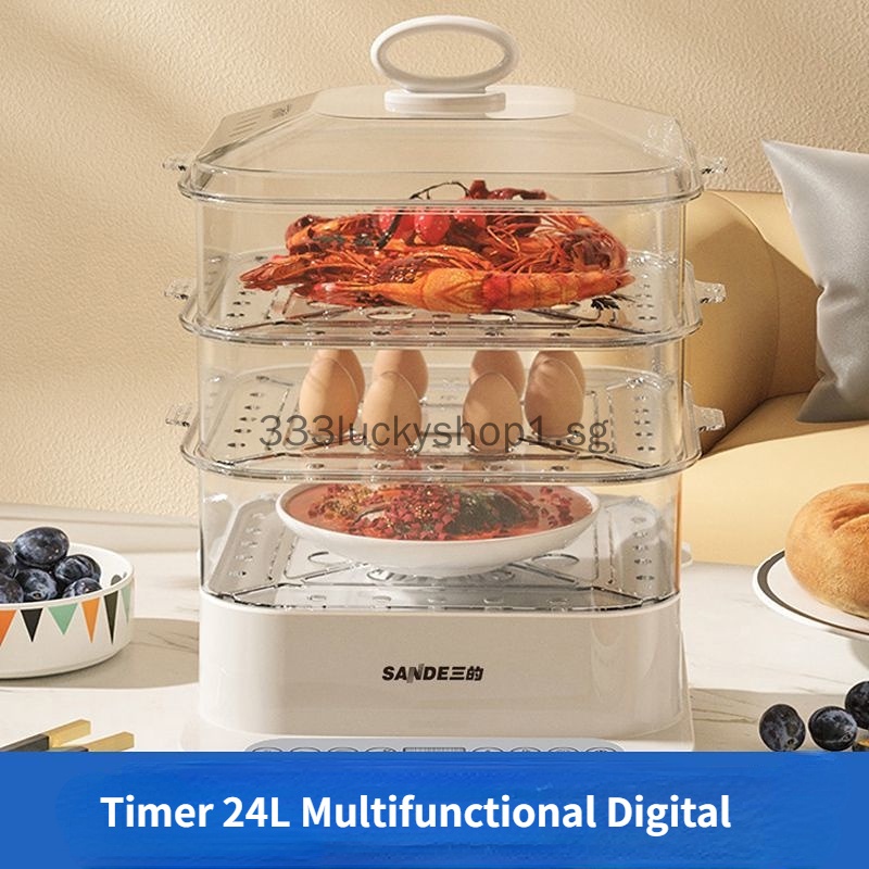 SG Ready Stock to Ship Electric Food Steamer with 3 Tier Stackable BPA