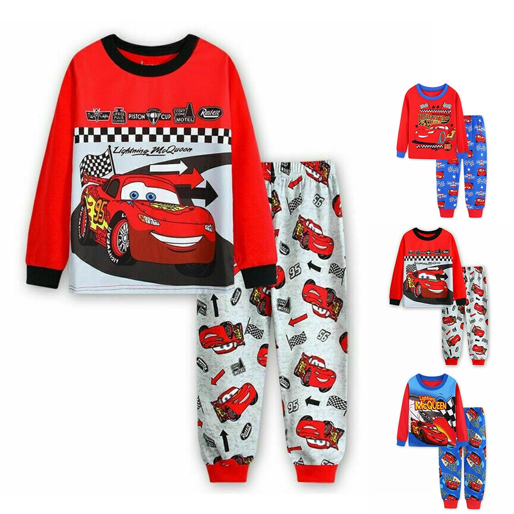 2Pcs Disney Cars McQueen Baby Kids Children Boys Long Sleeves Pajama ...