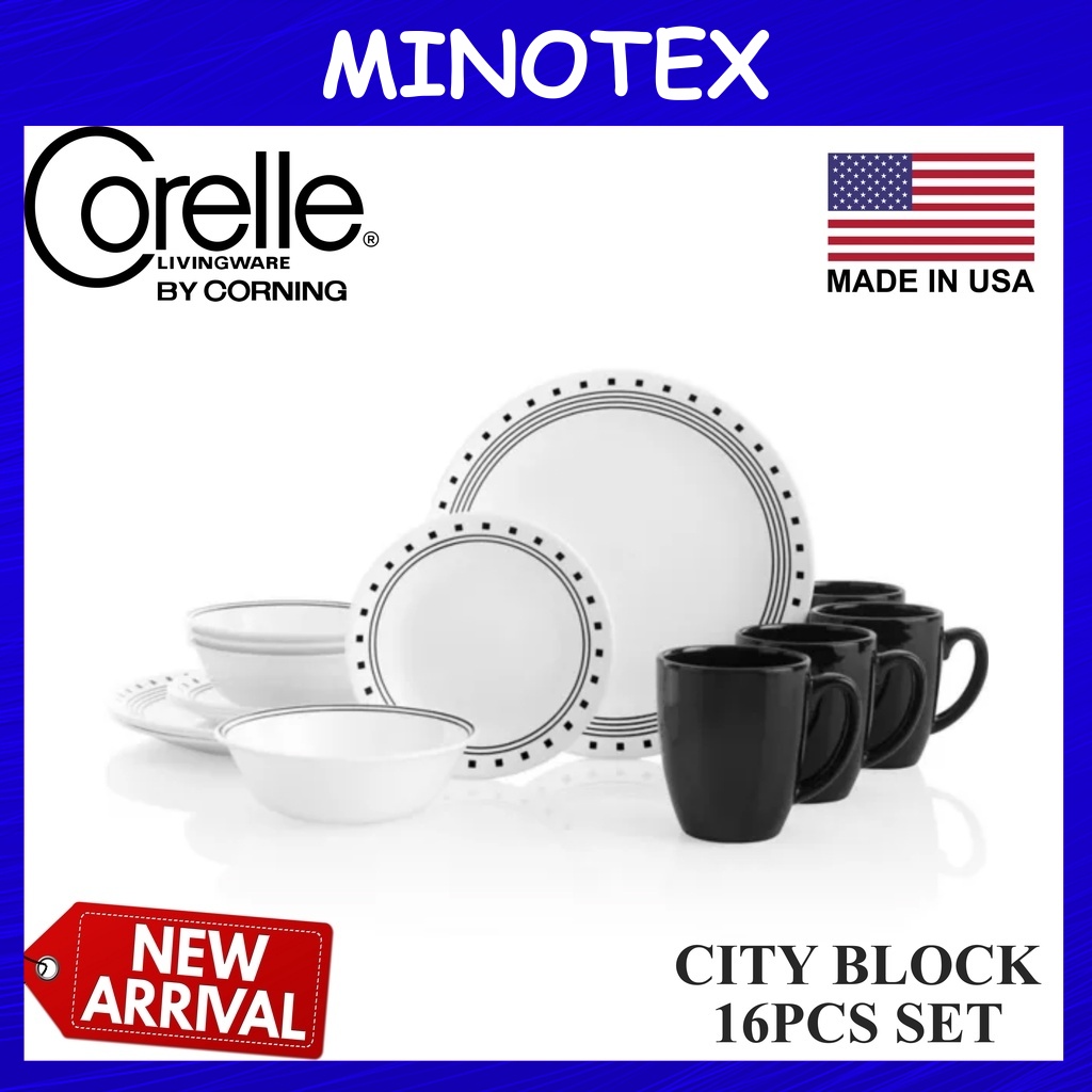 Corelle 16pc City Block Dinnerware Set Livingware Dinner Serve Set ...