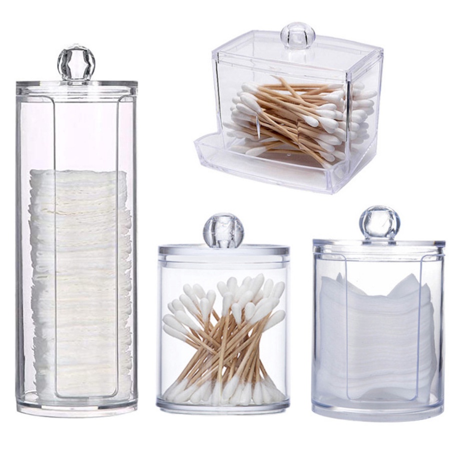 Easyhome.sg Cotton Bud Cotton Swab Cotton Pad Storage Box Round