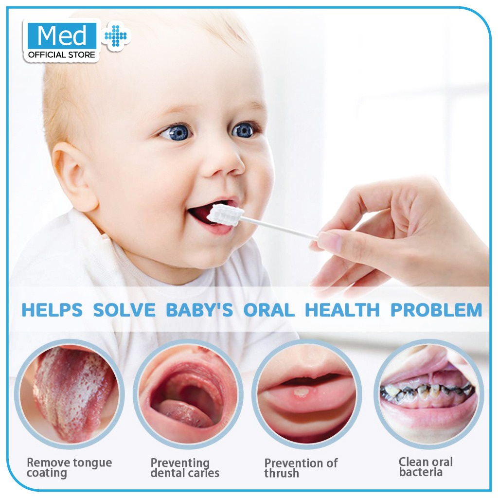Med+ Pembersih Mulut Bayi / Baby Mouth Cleaner / Baby Oral Cleaner Kapas Batang Sikat Gigi Sikat Bayi Lidah Untuk Bayi 0-3 Tahun Isi 30 Pcs - Gambar 2