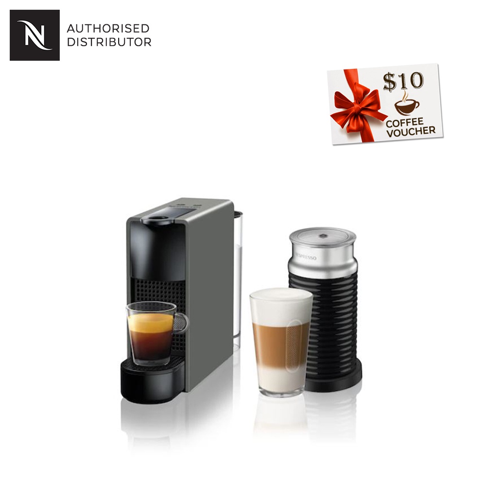 Nespresso Essenza Mini Coffee Machine & Aeroccino Bundle + FREE 14pcs  capsules