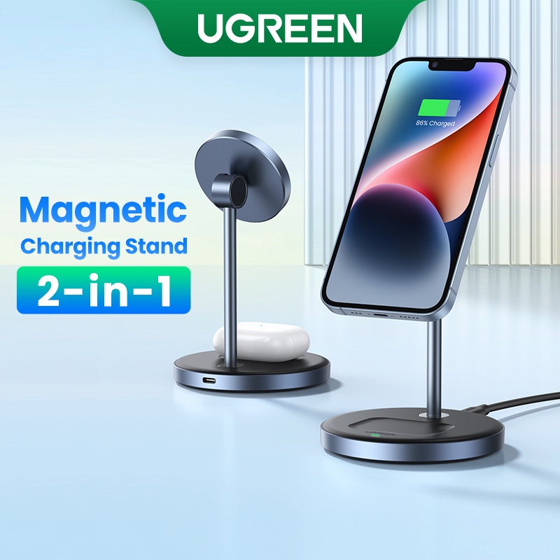 UGREEN Magnetic 2 in 1 Wireless Charger Stand Charging Station Dock for iPhone 14/13/12/Airpod 2 Earbuds