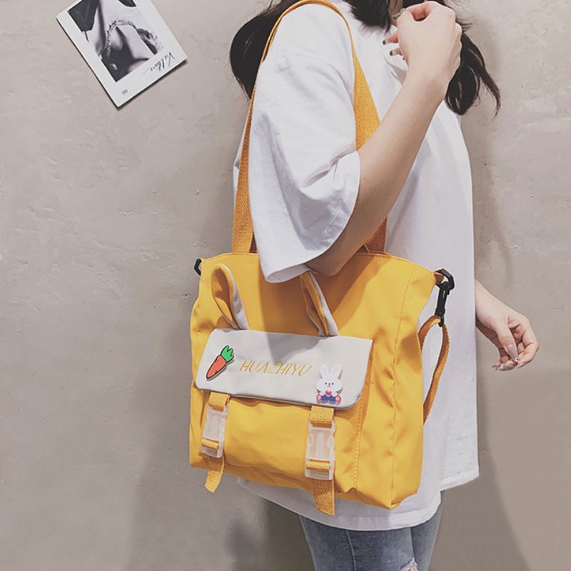 Korean Style Canvas Bag Woman Tote Single Shoulder Bag Students Bag Female Bag with Zip