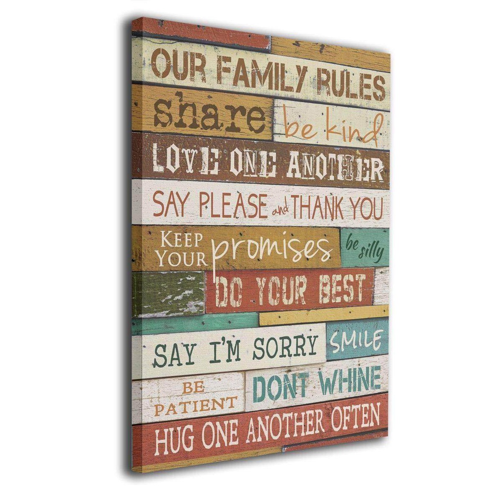 Our Family Rules Wall Art Decor Poster Modern and Framed Artwork Canvas