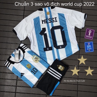 3 Stars - Printed Argentina No.10 Messi Football Soccer Shirt Boys Kids  Youth Jersey Shirt Kit Set