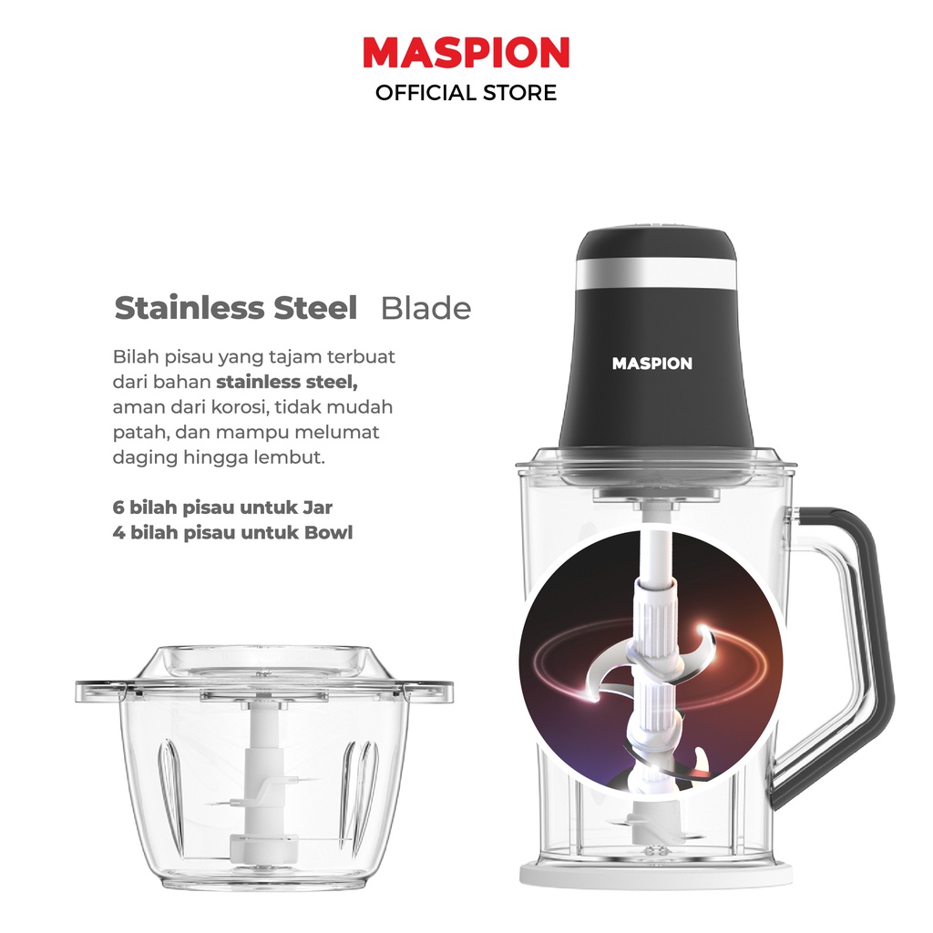 Maspion Food Chopper Penghalus Makanan 2 Liter & 1.2 Liter MFC-201 AP - Gambar 4