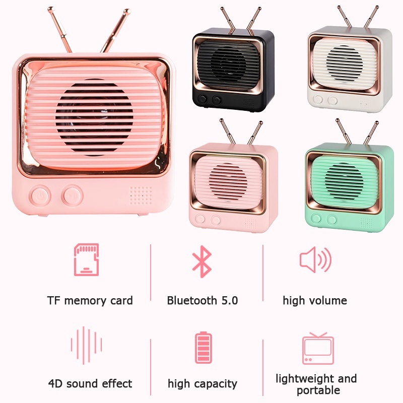 DW02 Portable Bluetooth Speaker Mini Retro TV Style Surround ...