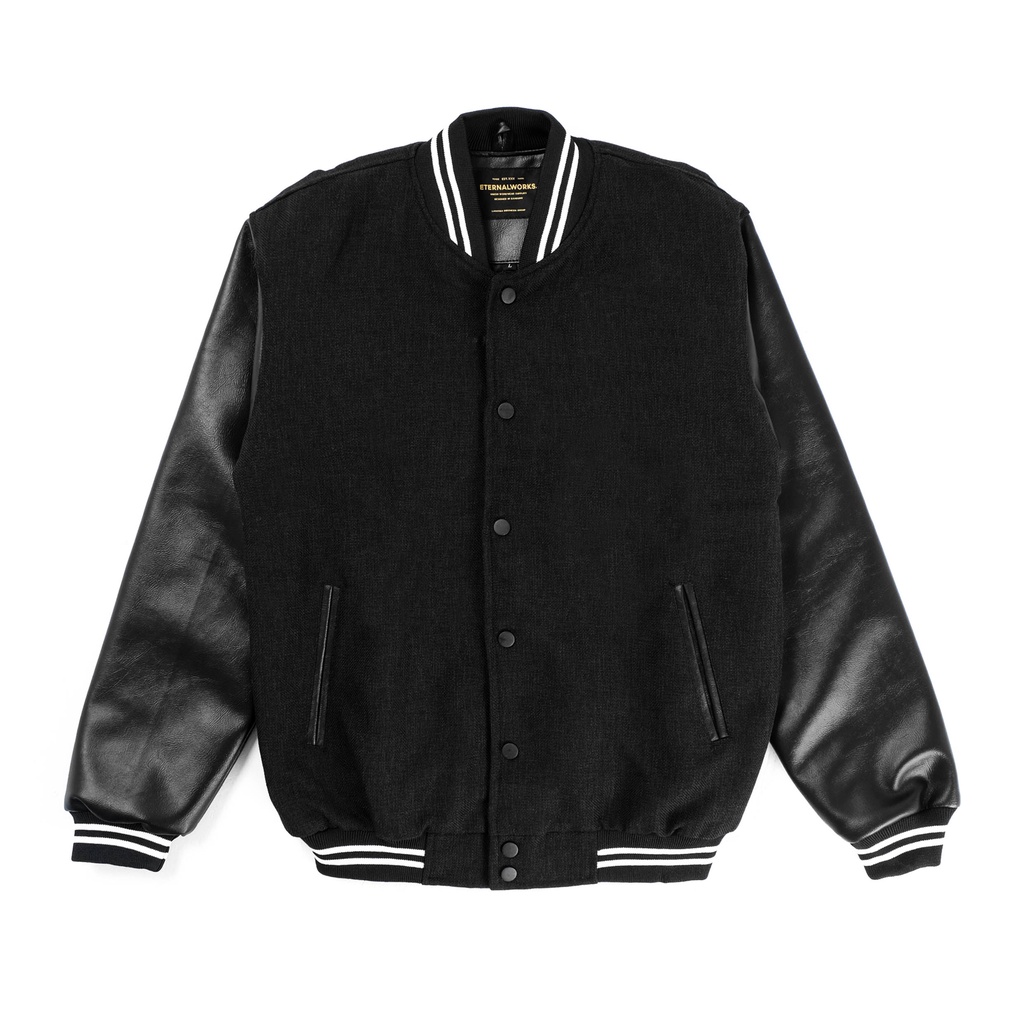 ETERNALWORKS VARSITY JACKET BLACK ON BLACK | Shopee Singapore