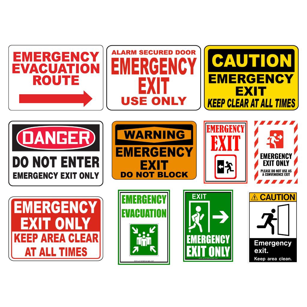Emergency Exit Signage (Laminated Signage and Waterproof Vinyl Sticker ...