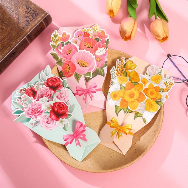 Thank you card valentine day card Flower Bouquet greeting card Best ...