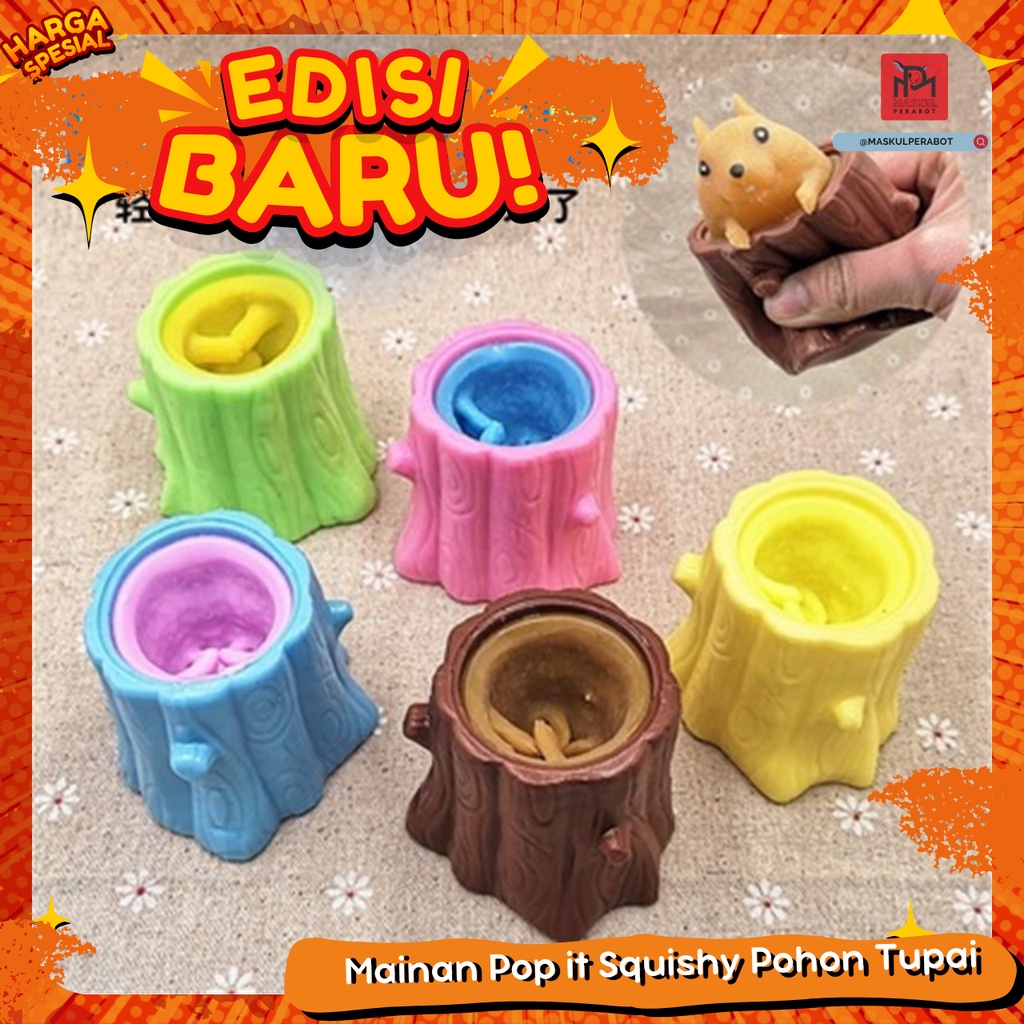 Pop It Squishy Squirrel Tree Silicone Rubber Toy - Cute Squeeze ...