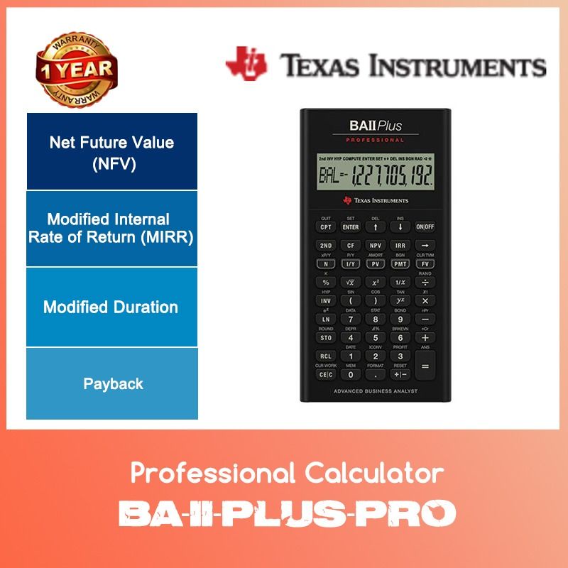 Texas Instruments BAIIPLUS Professional Calculator WITH 1 YEAR