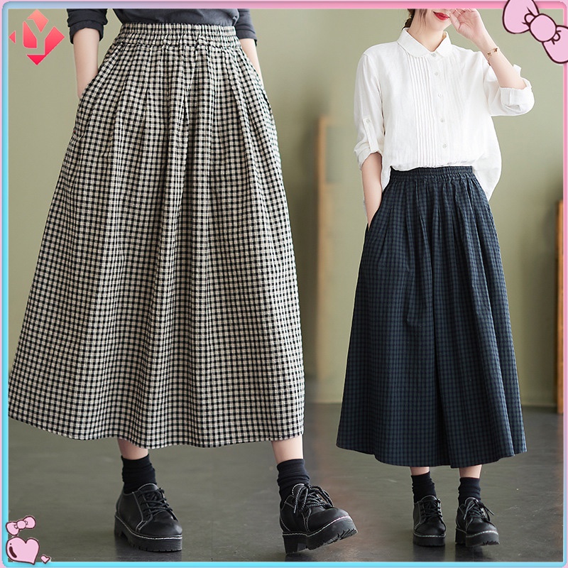 Elastic waist 2025 check skirt