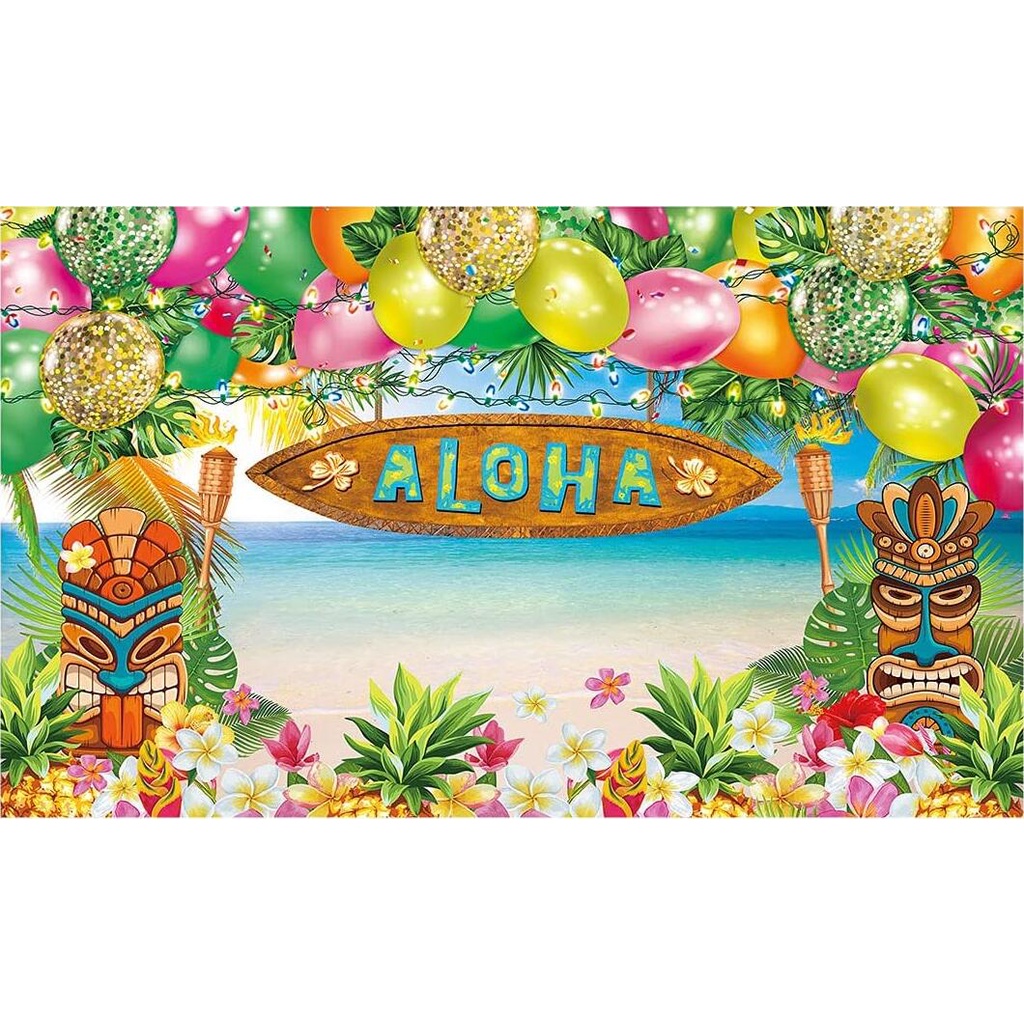 Summer Aloha Luau Backdrop for Tropical Hawaiian Beach Theme Birthday ...