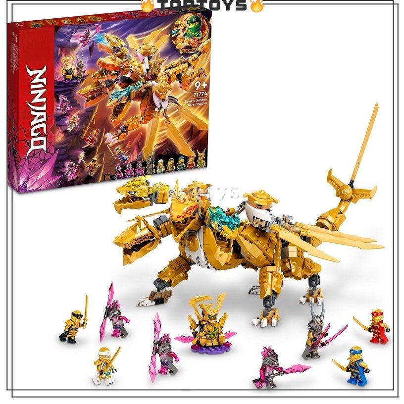 TOPTOYS] Lloyd's Golden Ultra Dragon 9 Minifigures NINJAGO 71774  (989+Pieces) Building Blocks Kids Construction Toys Gifts