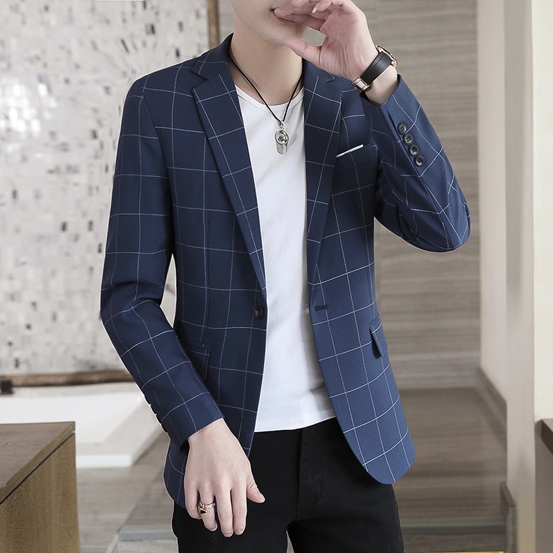 New Style Korean Version Influencer Men's Plaid Suit SlimFit Large
