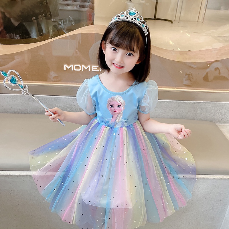 Elsa Dress for Girls Frozen Dress for Girls Rainbow Kids Girl Aisha Princess Dress Summer Baby Girl Dress Shopee Singapore