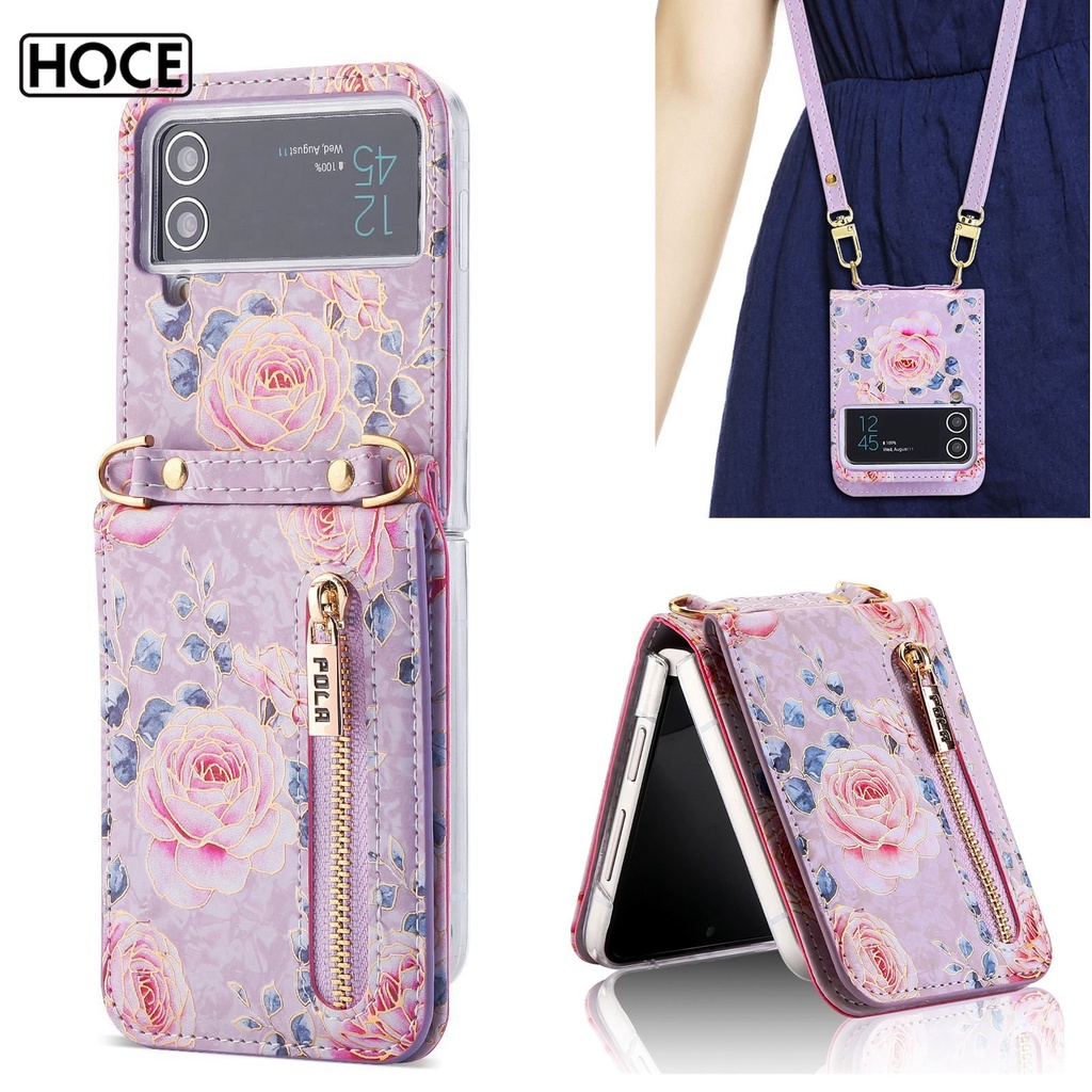 HOCE ZFlip6 Crossbody Retro Rose Cards Slot Phone Case for Samsung ...