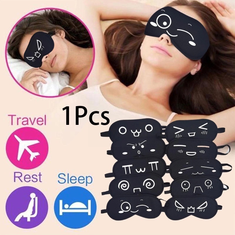 1Pc Cute Black Eyeshade Cartoon Facial Expression Funny Pattern