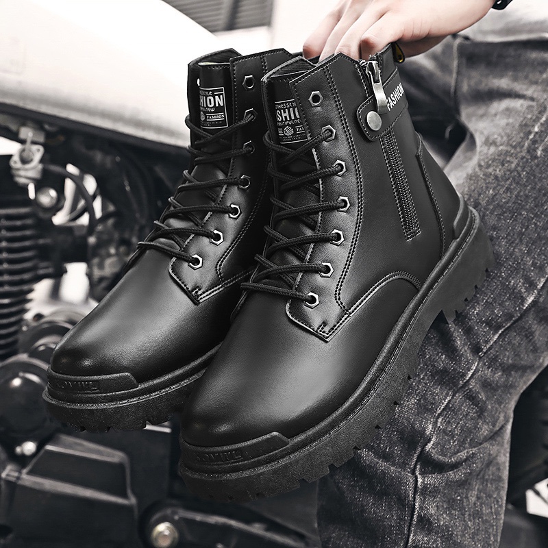 New Men s Shoes High top Motorcycle Leather Boots Martin Boots Workwear Boots Men Plus Size C6AL